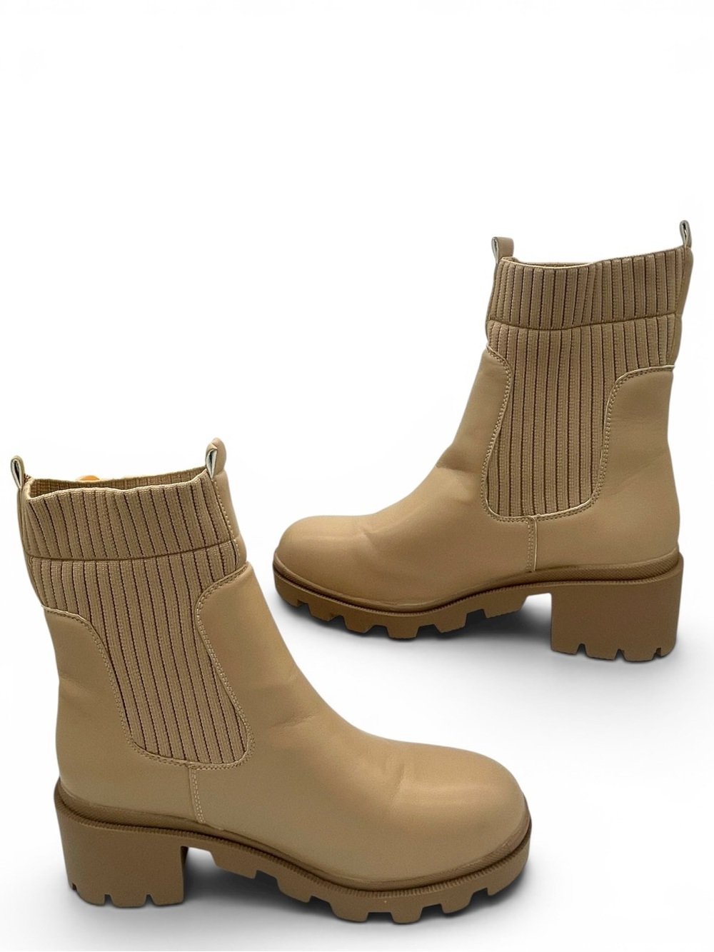 Beige Chunky Chelsea Boots Women Size 10 Platform Lug Sole Trendy - Picture 3 of 9